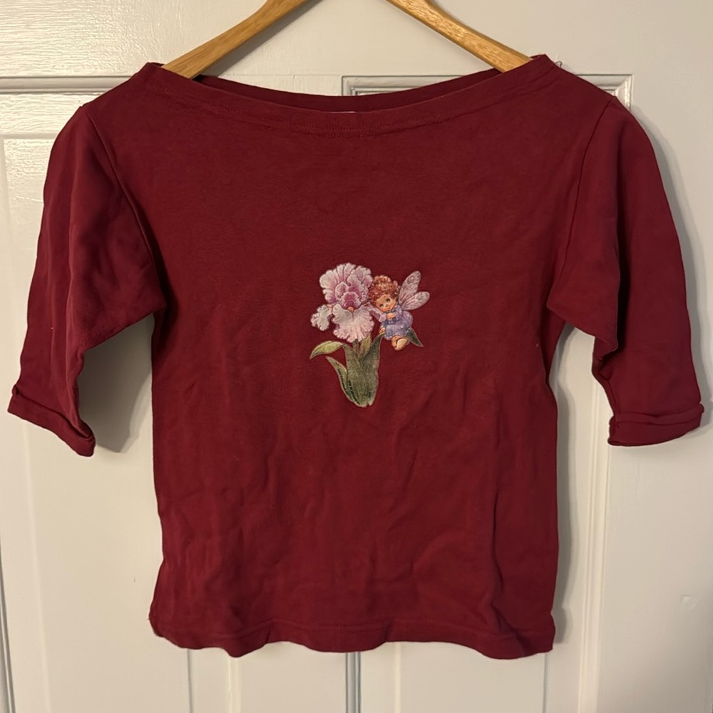 Verona Cute Top Dark Red Maroon 3/4 Arm Size S